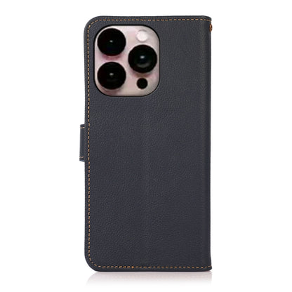 For iPhone 14 Pro Max KHAZNEH Custer Genuine Leather RFID Phone Case (Blue) - iPhone 14 Pro Max Cases by buy2fix | Online Shopping UK | buy2fix