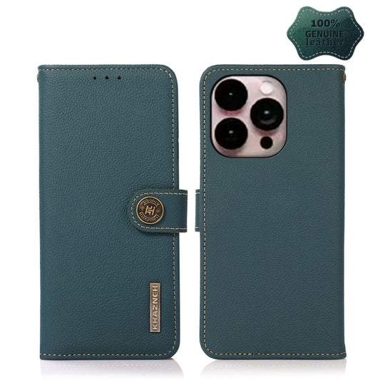 For iPhone 14 Pro Max KHAZNEH Custer Genuine Leather RFID Phone Case (Green) - iPhone 14 Pro Max Cases by buy2fix | Online Shopping UK | buy2fix