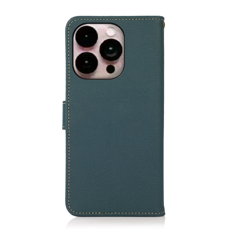 For iPhone 14 Pro Max KHAZNEH Custer Genuine Leather RFID Phone Case (Green) - iPhone 14 Pro Max Cases by buy2fix | Online Shopping UK | buy2fix