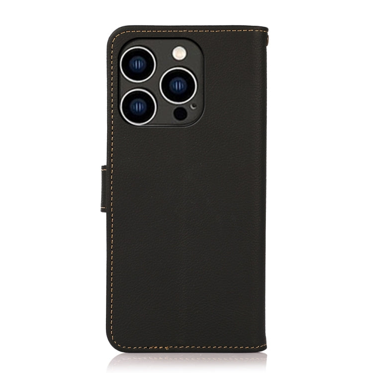 For iPhone 14 Pro KHAZNEH Custer Genuine Leather RFID Phone Case (Black) - iPhone 14 Pro Cases by buy2fix | Online Shopping UK | buy2fix