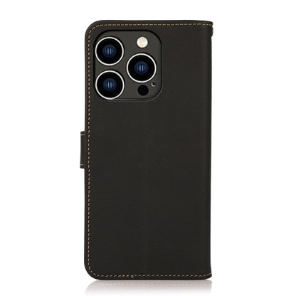 For iPhone 14 Pro KHAZNEH Custer Genuine Leather RFID Phone Case (Black) - iPhone 14 Pro Cases by buy2fix | Online Shopping UK | buy2fix