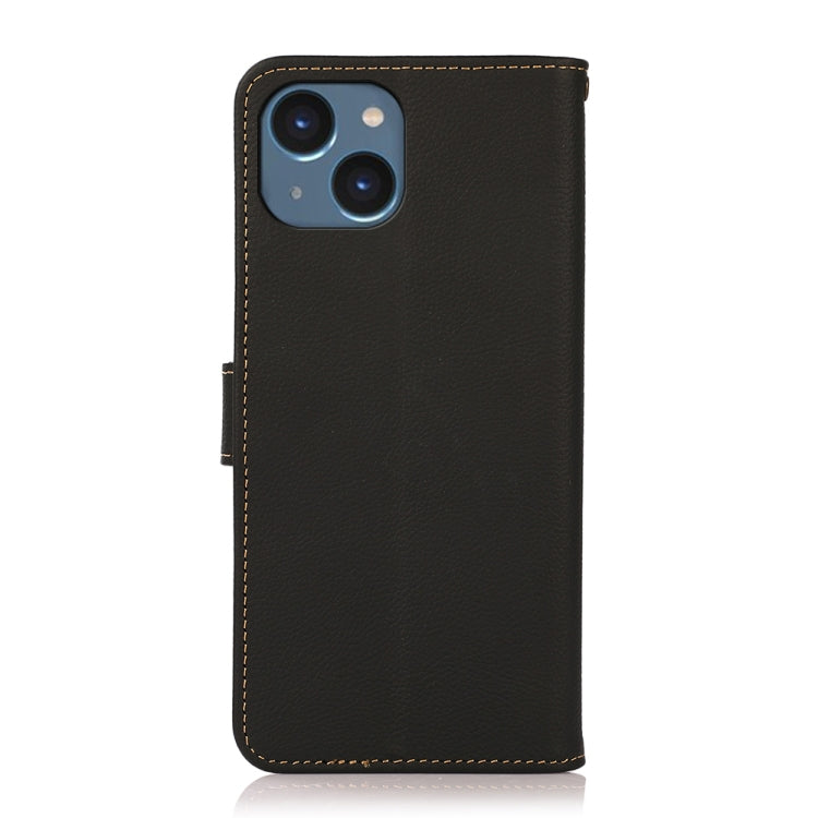 For iPhone 14 KHAZNEH Custer Genuine Leather RFID Phone Case (Black) - iPhone 14 Cases by buy2fix | Online Shopping UK | buy2fix
