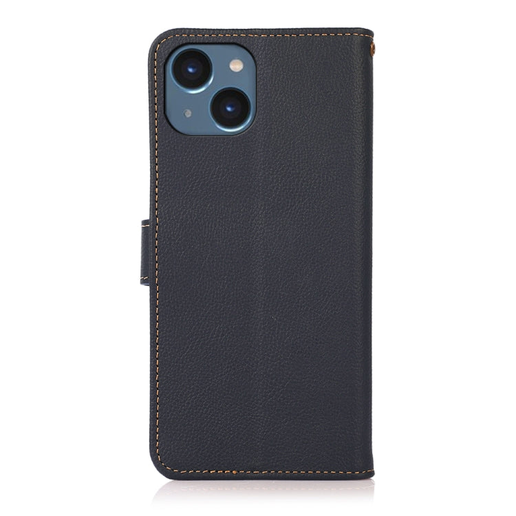 For iPhone 14 KHAZNEH Custer Genuine Leather RFID Phone Case (Blue) - iPhone 14 Cases by buy2fix | Online Shopping UK | buy2fix