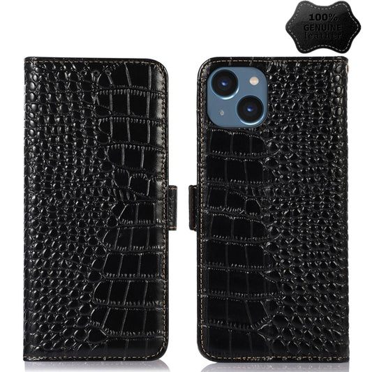 For iPhone 14 Plus Crocodile Top Layer Cowhide Leather Phone Case  (Black) - iPhone 14 Plus Cases by buy2fix | Online Shopping UK | buy2fix