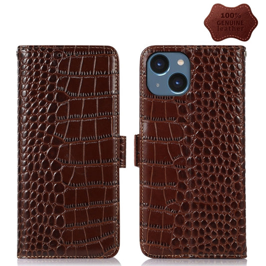 For iPhone 14 Plus Crocodile Top Layer Cowhide Leather Phone Case  (Brown) - iPhone 14 Plus Cases by buy2fix | Online Shopping UK | buy2fix