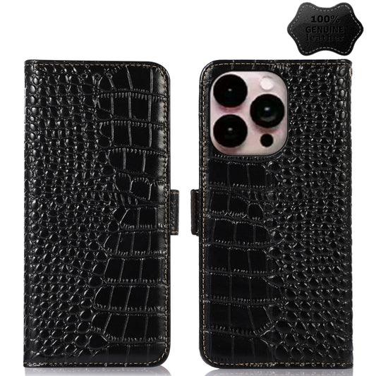 For iPhone 14 Pro Max Crocodile Top Layer Cowhide Leather Phone Case (Black) - iPhone 14 Pro Max Cases by buy2fix | Online Shopping UK | buy2fix