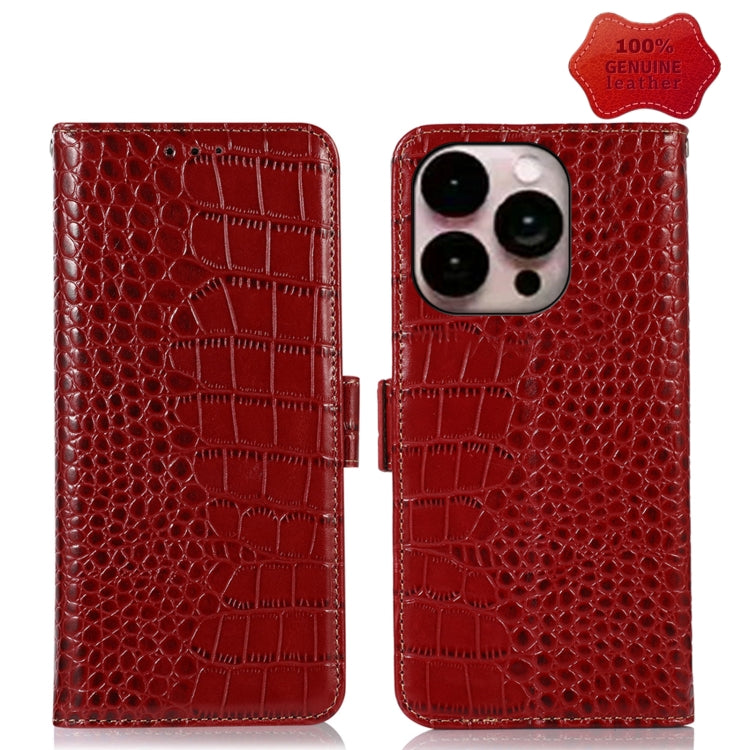For iPhone 14 Pro Max Crocodile Top Layer Cowhide Leather Phone Case (Red) - iPhone 14 Pro Max Cases by buy2fix | Online Shopping UK | buy2fix