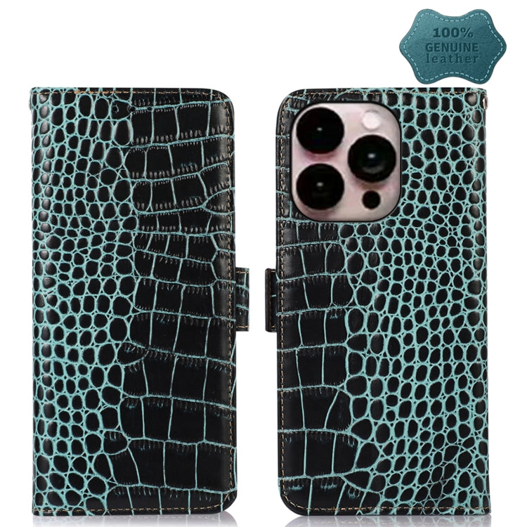 For iPhone 14 Pro Max Crocodile Top Layer Cowhide Leather Phone Case (Green) - iPhone 14 Pro Max Cases by buy2fix | Online Shopping UK | buy2fix