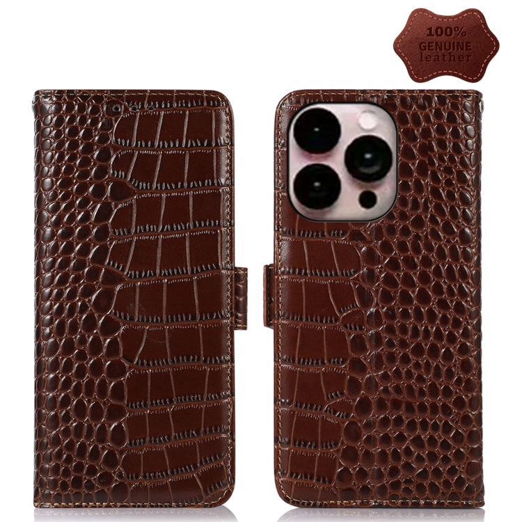For iPhone 14 Pro Max Crocodile Top Layer Cowhide Leather Phone Case (Brown) - iPhone 14 Pro Max Cases by buy2fix | Online Shopping UK | buy2fix