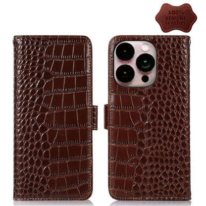 For iPhone 14 Pro Max Crocodile Top Layer Cowhide Leather Phone Case (Brown) - iPhone 14 Pro Max Cases by buy2fix | Online Shopping UK | buy2fix