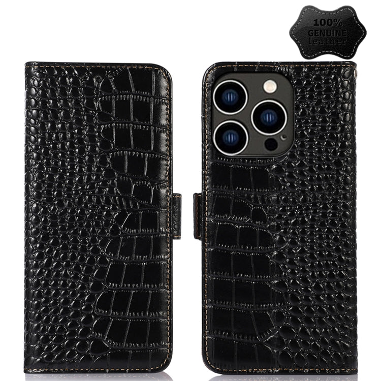 For iPhone 14 Pro Crocodile Top Layer Cowhide Leather Phone Case (Black) - iPhone 14 Pro Cases by buy2fix | Online Shopping UK | buy2fix