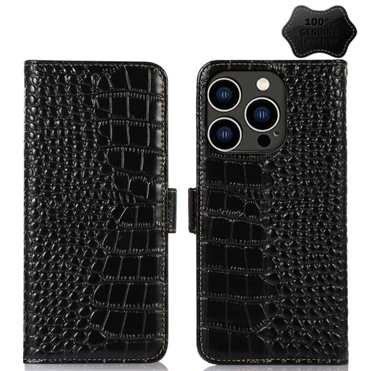 For iPhone 14 Pro Crocodile Top Layer Cowhide Leather Phone Case (Black) - iPhone 14 Pro Cases by buy2fix | Online Shopping UK | buy2fix