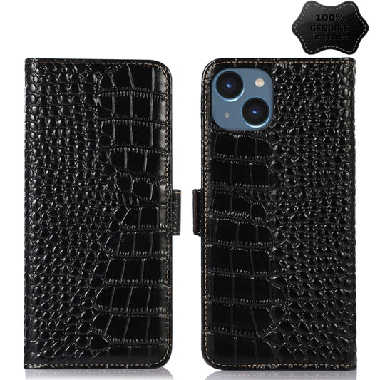 For iPhone 14 Crocodile Top Layer Cowhide Leather Phone Case (Black) - iPhone 14 Cases by buy2fix | Online Shopping UK | buy2fix