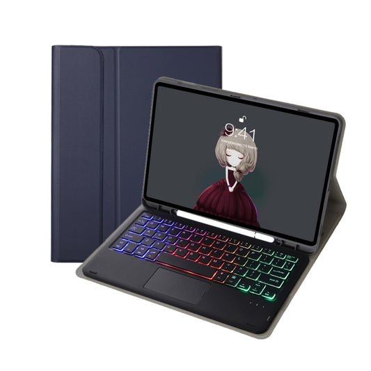 A11B-AS Lambskin Pen Slot Touch Pad Backlight Bluetooth Keyboard Leather Tablet Case For iPad Air 11 2025 / 2024 / Air 2022&2020 / Pro 11 2021&2020&2018(Blue) by buy2fix