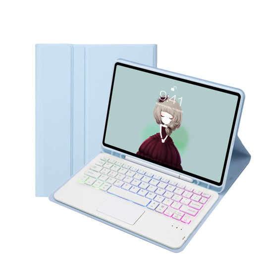 T102B-AS Skin Feel Pen Slot Touch Pad Backlight Bluetooth Keyboard Leather Tablet Case For iPad 10.2 2021&2020&2019/Air 2019/Pro 10.5(Sky Blue) by buy2fix