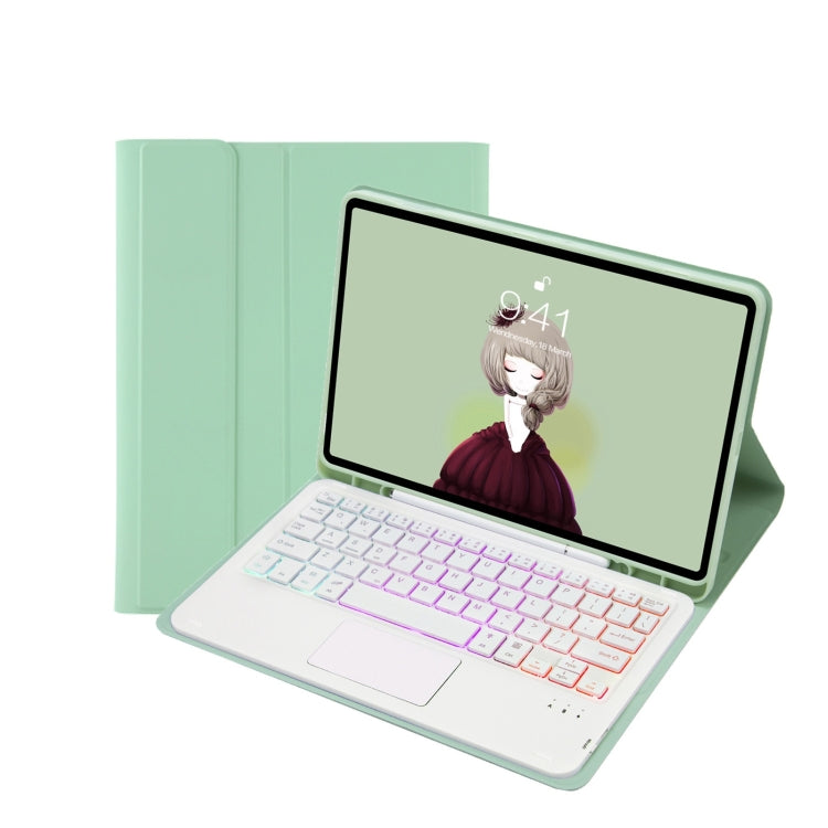 T102B-AS Skin Feel Pen Slot Touch Pad Backlight Bluetooth Keyboard Leather Tablet Case For iPad 10.2 2021&2020&2019/Air 2019/Pro 10.5(Mint Green) by buy2fix