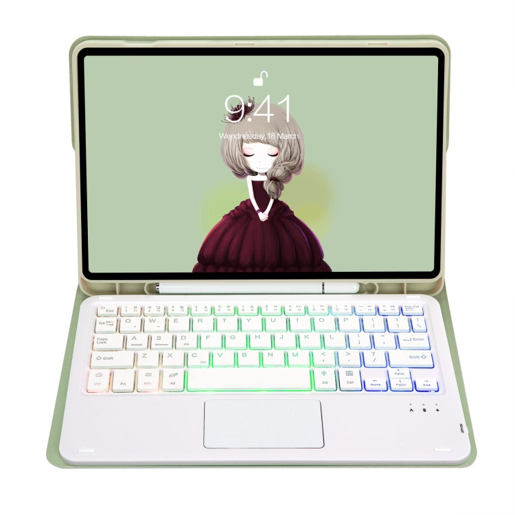T102B-AS Skin Feel Pen Slot Touch Pad Backlight Bluetooth Keyboard Leather Tablet Case For iPad 10.2 2021&2020&2019/Air 2019/Pro 10.5(Mint Green) by buy2fix