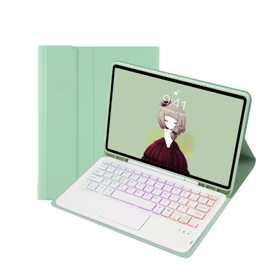 T11B-AS Skin Feel Pen Slot Touch Pad Backlight Bluetooth Keyboard Leather Tablet Case For iPad Air 11 2025 / 2024 / Pro 11 2021&2020&2018(Mint Green) by buy2fix