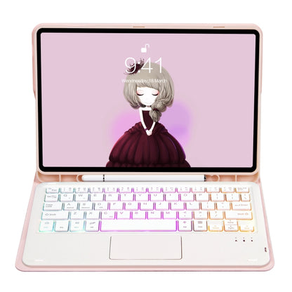 T098B-AS Skin Feel Pen Slot Touch Pad Backlight Bluetooth Keyboard Leather Tablet Case For iPad Air 11 2025 / 2024 / Air 4 10.9 2020 / Air 5 10.9 2022 (Pink) by buy2fix