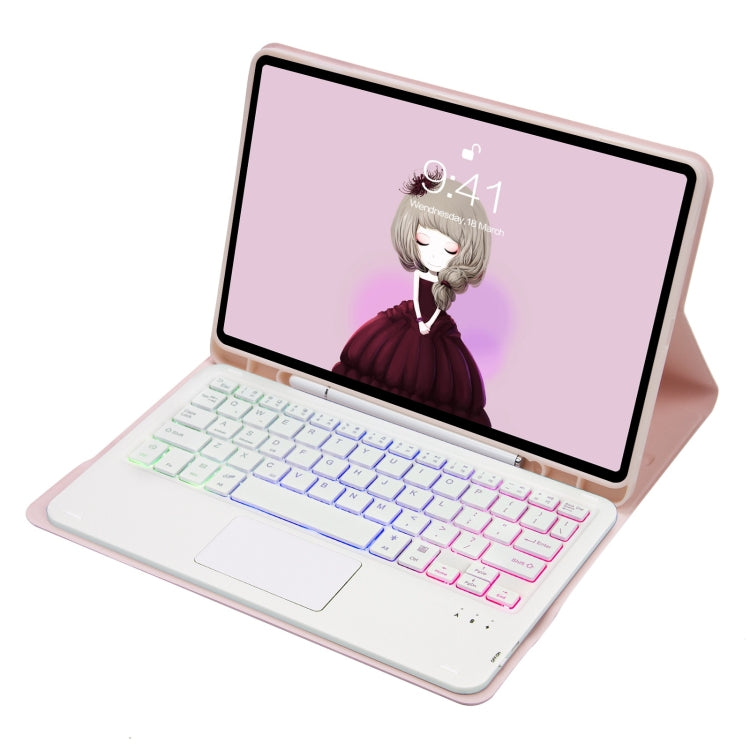 T098B-AS Skin Feel Pen Slot Touch Pad Backlight Bluetooth Keyboard Leather Tablet Case For iPad Air 11 2025 / 2024 / Air 4 10.9 2020 / Air 5 10.9 2022 (Pink) by buy2fix
