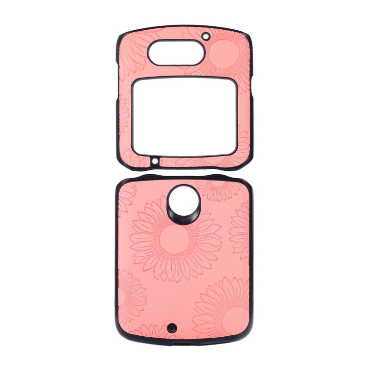 For Motorola Razr 5G Sunflower Pattern PU+TPU+PC Shockproof Phone Case(Pink) by buy2fix