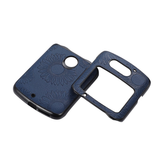 For Motorola Razr 5G Sunflower Pattern PU+TPU+PC Shockproof Phone Case(Blue) by buy2fix