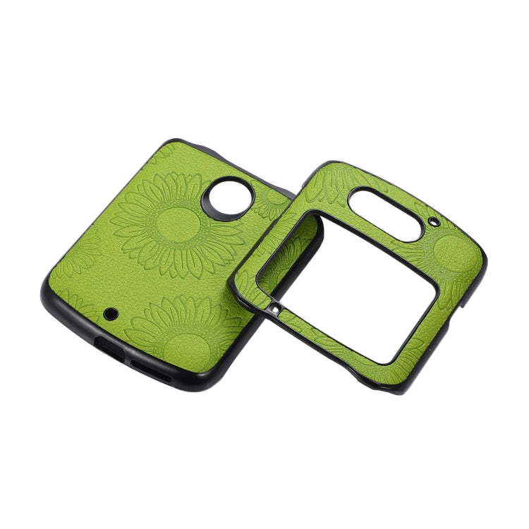 For Motorola Razr 5G Sunflower Pattern PU+TPU+PC Shockproof Phone Case(Light Green) by buy2fix