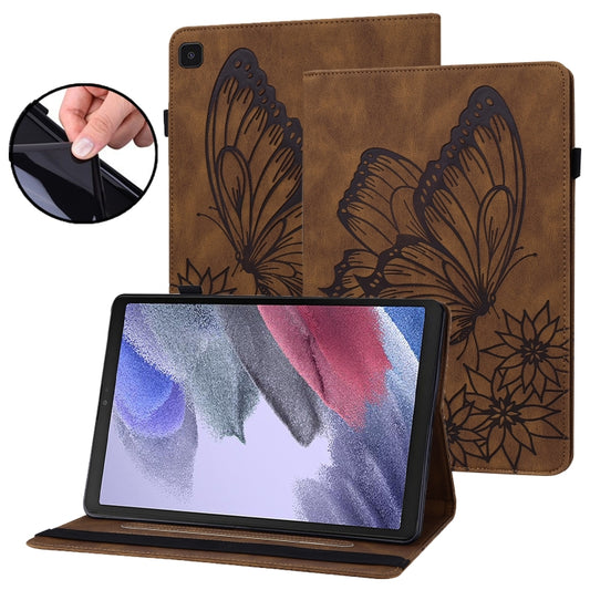 For Samsung Galaxy Tab A7 Lite T220/T225 Big Butterfly Embossed Leather Tablet Case(Brown) by buy2fix
