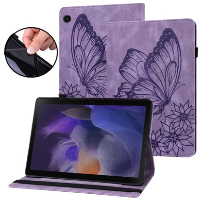 For Samsung Galaxy Tab A8 Big Butterfly Embossed Leather Tablet Case(Purple) by buy2fix