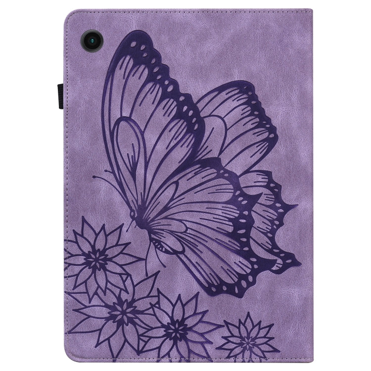 For Samsung Galaxy Tab A8 Big Butterfly Embossed Leather Tablet Case(Purple) by buy2fix