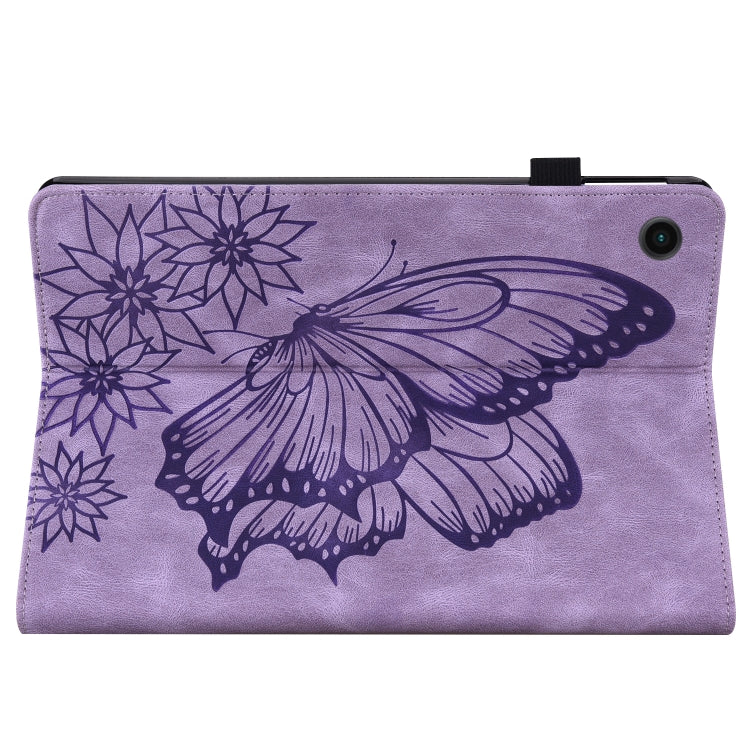 For Samsung Galaxy Tab A8 Big Butterfly Embossed Leather Tablet Case(Purple) by buy2fix