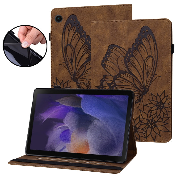 For Samsung Galaxy Tab A8 Big Butterfly Embossed Leather Tablet Case(Brown) by buy2fix