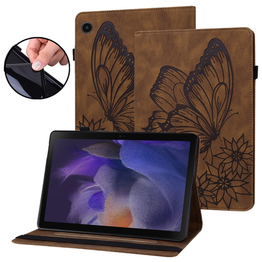 For Samsung Galaxy Tab A8 Big Butterfly Embossed Leather Tablet Case(Brown) by buy2fix