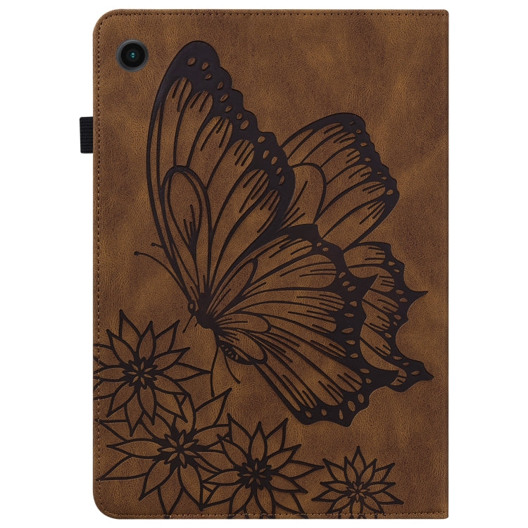 For Samsung Galaxy Tab A8 Big Butterfly Embossed Leather Tablet Case(Brown) by buy2fix