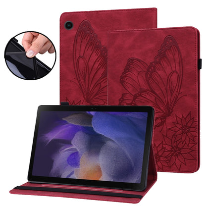 For Samsung Galaxy Tab A8 Big Butterfly Embossed Leather Tablet Case(Red) by buy2fix