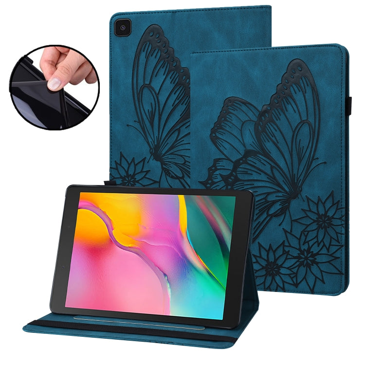 For Samsung Galaxy Tab A 8.0 2019 T290/T295 Big Butterfly Embossed Leather Tablet Case(Blue) by buy2fix