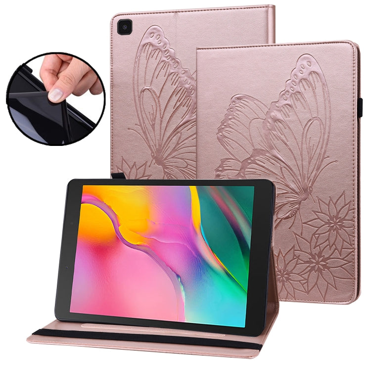 For Samsung Galaxy Tab A 8.0 2019 T290/T295 Big Butterfly Embossed Leather Tablet Case(Rose Gold) by buy2fix