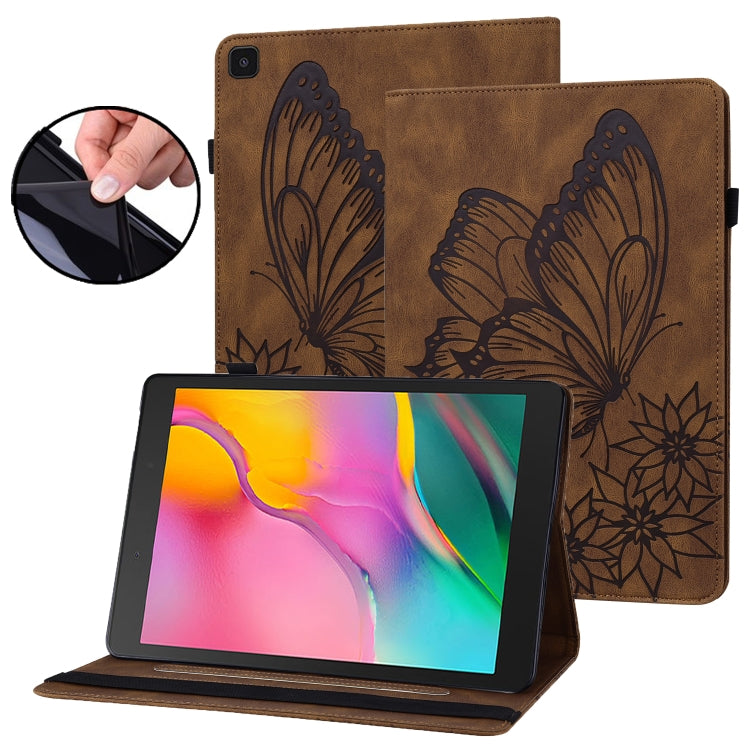 For Samsung Galaxy Tab A 8.0 2019 T290/T295 Big Butterfly Embossed Leather Tablet Case(Brown) by buy2fix