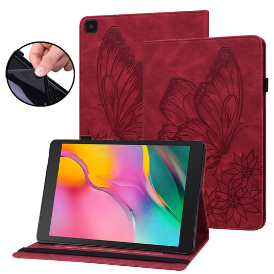 For Samsung Galaxy Tab A 8.0 2019 T290/T295 Big Butterfly Embossed Leather Tablet Case(Red) by buy2fix