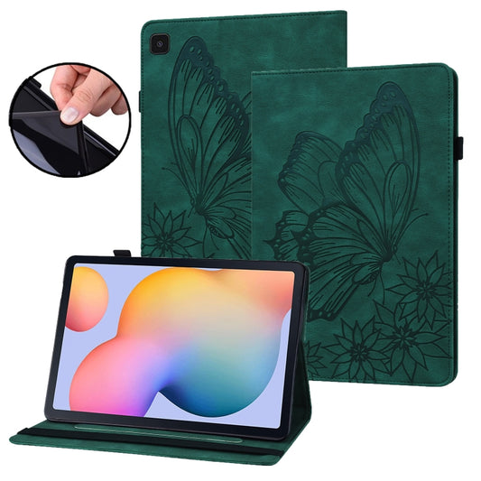 For Samsung Galaxy Tab S6 Lite P610 Big Butterfly Embossed Smart Leather Tablet Case(Green) by buy2fix