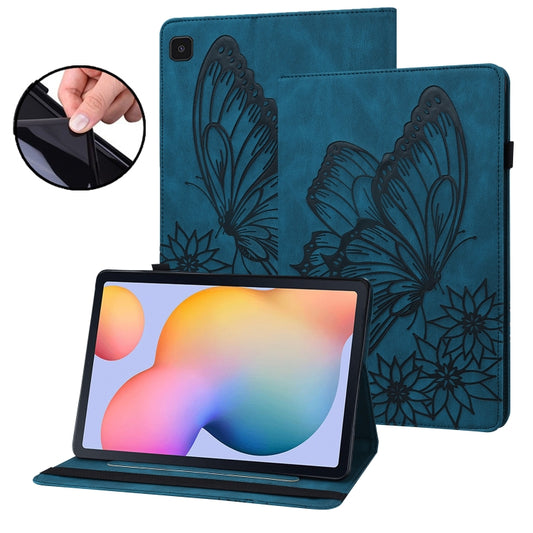 For Samsung Galaxy Tab S6 Lite P610 Big Butterfly Embossed Smart Leather Tablet Case(Blue) by buy2fix