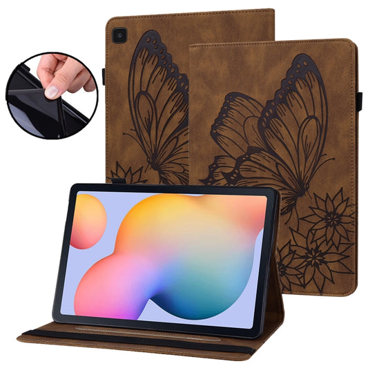 For Samsung Galaxy Tab S6 Lite P610 Big Butterfly Embossed Smart Leather Tablet Case(Brown) by buy2fix