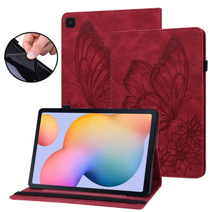 For Samsung Galaxy Tab S6 Lite P610 Big Butterfly Embossed Smart Leather Tablet Case(Red) by buy2fix