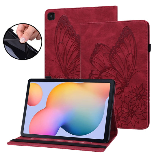 For Samsung Galaxy Tab S6 Lite P610 Big Butterfly Embossed Smart Leather Tablet Case(Red) by buy2fix