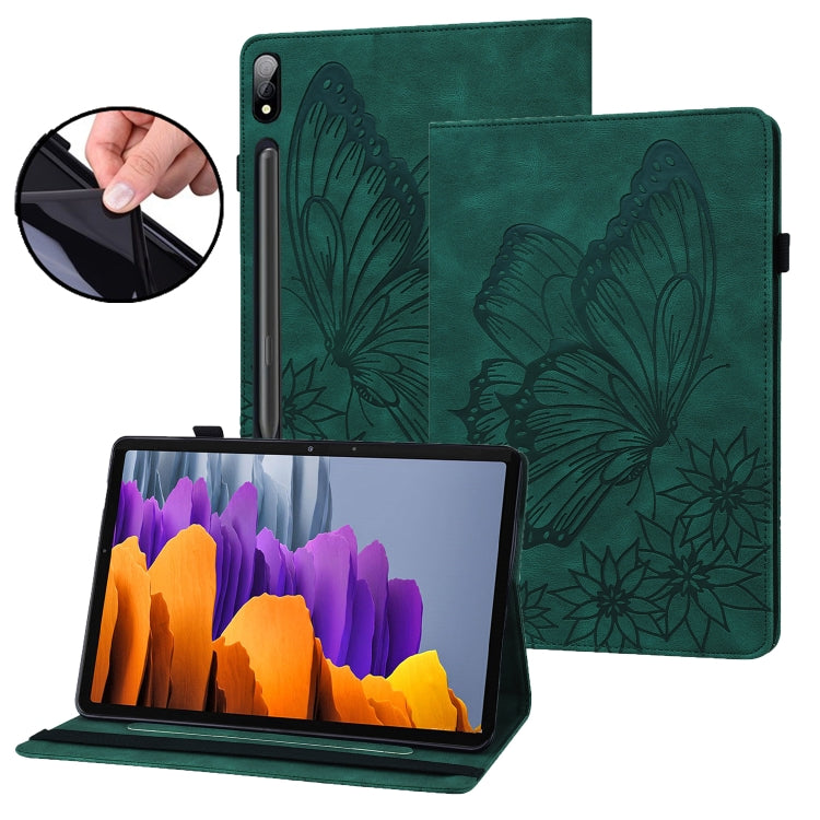 For Samsung Galaxy Tab S7 T870 Big Butterfly Embossed Leather Tablet Case(Green) by buy2fix