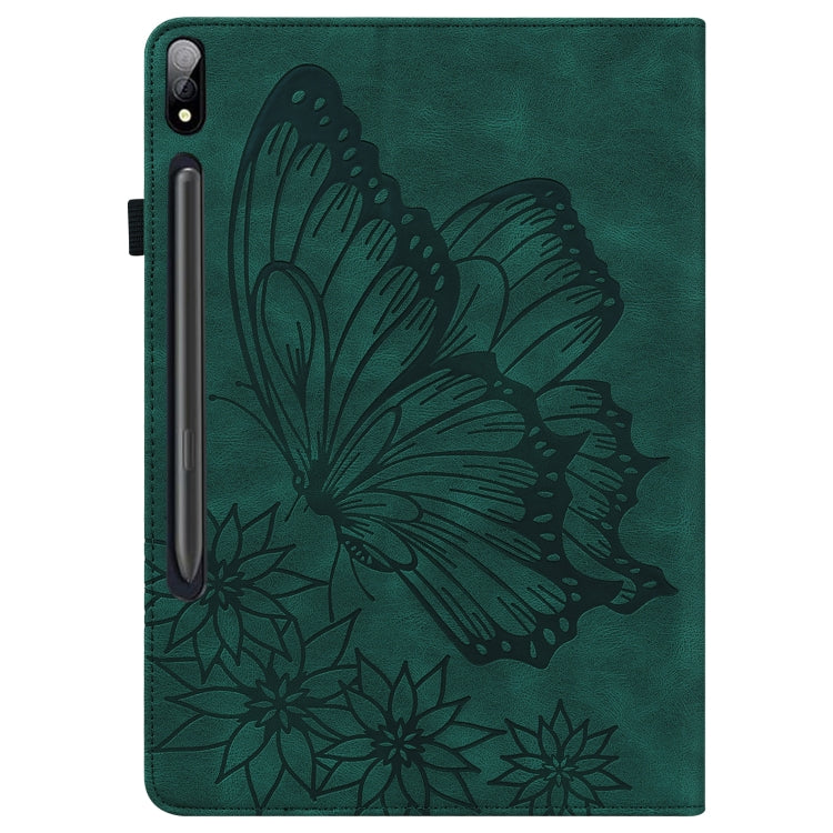 For Samsung Galaxy Tab S7 T870 Big Butterfly Embossed Leather Tablet Case(Green) by buy2fix