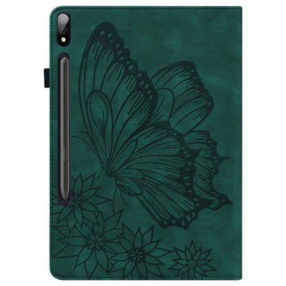 For Samsung Galaxy Tab S7 T870 Big Butterfly Embossed Leather Tablet Case(Green) by buy2fix