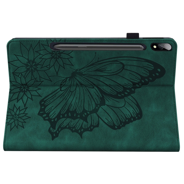 For Samsung Galaxy Tab S7 T870 Big Butterfly Embossed Leather Tablet Case(Green) by buy2fix