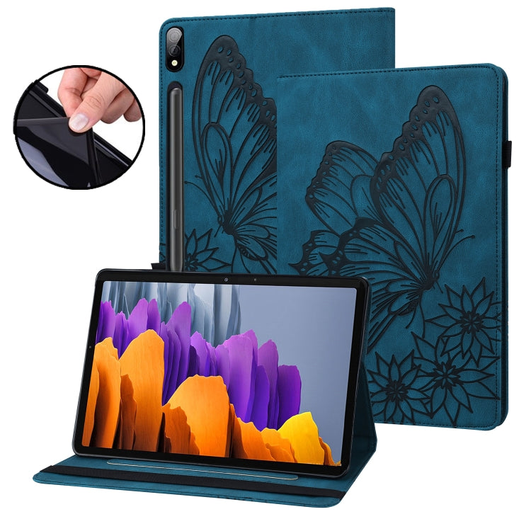 For Samsung Galaxy Tab S7 T870 Big Butterfly Embossed Leather Tablet Case(Blue) by buy2fix