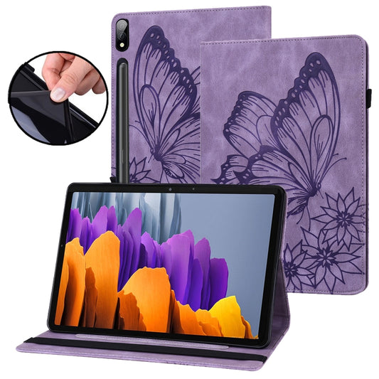 For Samsung Galaxy Tab S7 T870 Big Butterfly Embossed Leather Tablet Case(Purple) by buy2fix